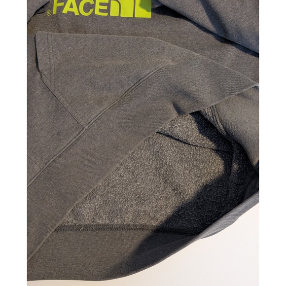 The North Face Mens L Grey Neon Yellow Logo Pullover Hoodie Sweatshirt NICE ! - Picture 4 of 5